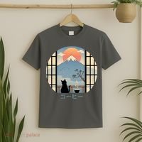 Japanese Cat Mountain Sunset T-Shirt thumb 2