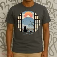 Japanese Cat Mountain Sunset T-Shirt thumb 3