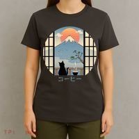 Japanese Cat Mountain Sunset T-Shirt thumb 4