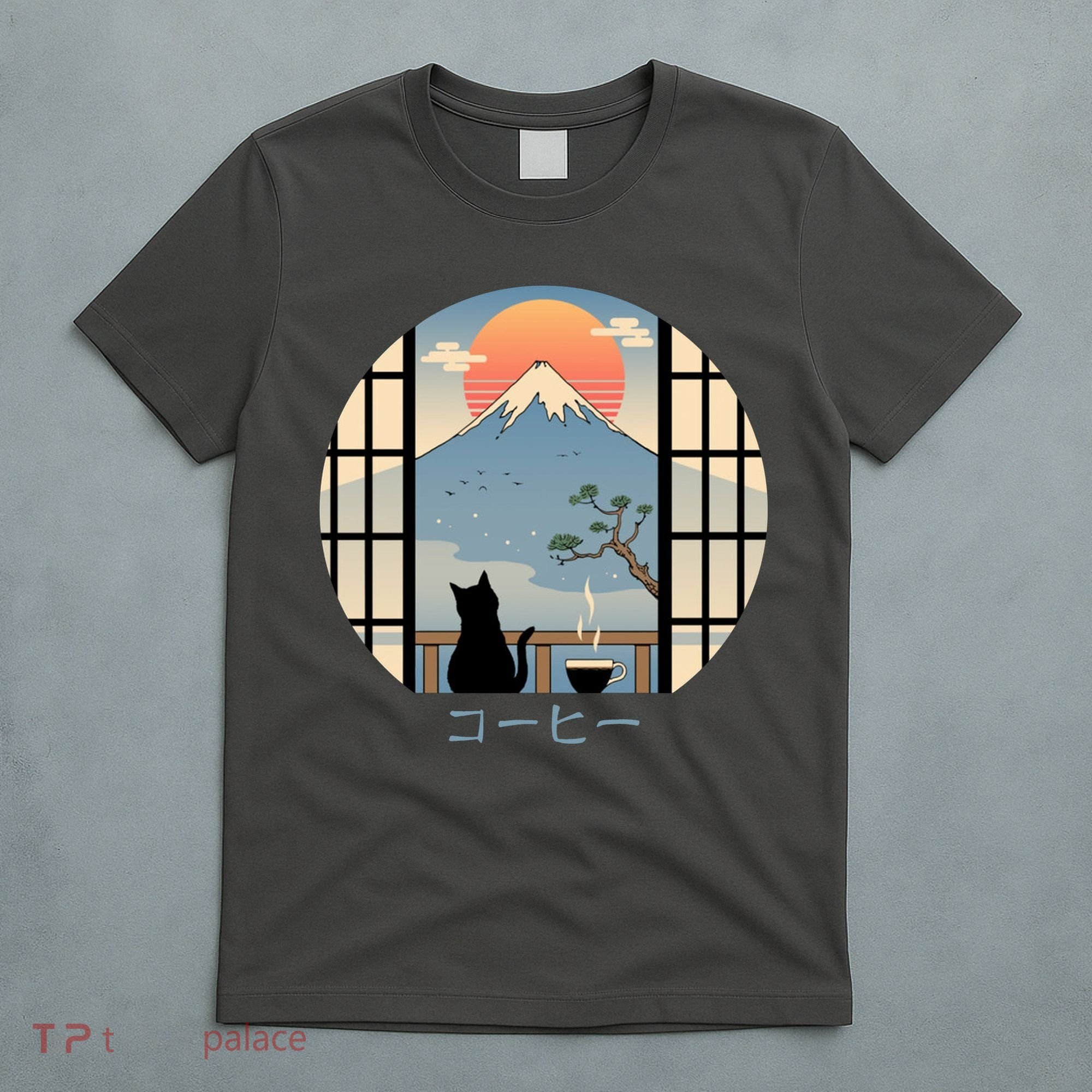 Japanese Cat Mountain Sunset T-Shirt