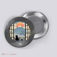 Japanese Cat Mountain Sunset Button thumb 0