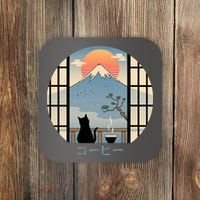 Japanese Cat Mountain Sunset Coaster thumb 0