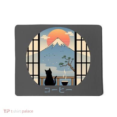Japanese Cat Mountain Sunset Mousepad