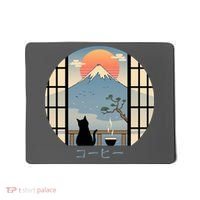 Japanese Cat Mountain Sunset Mousepad thumb 0
