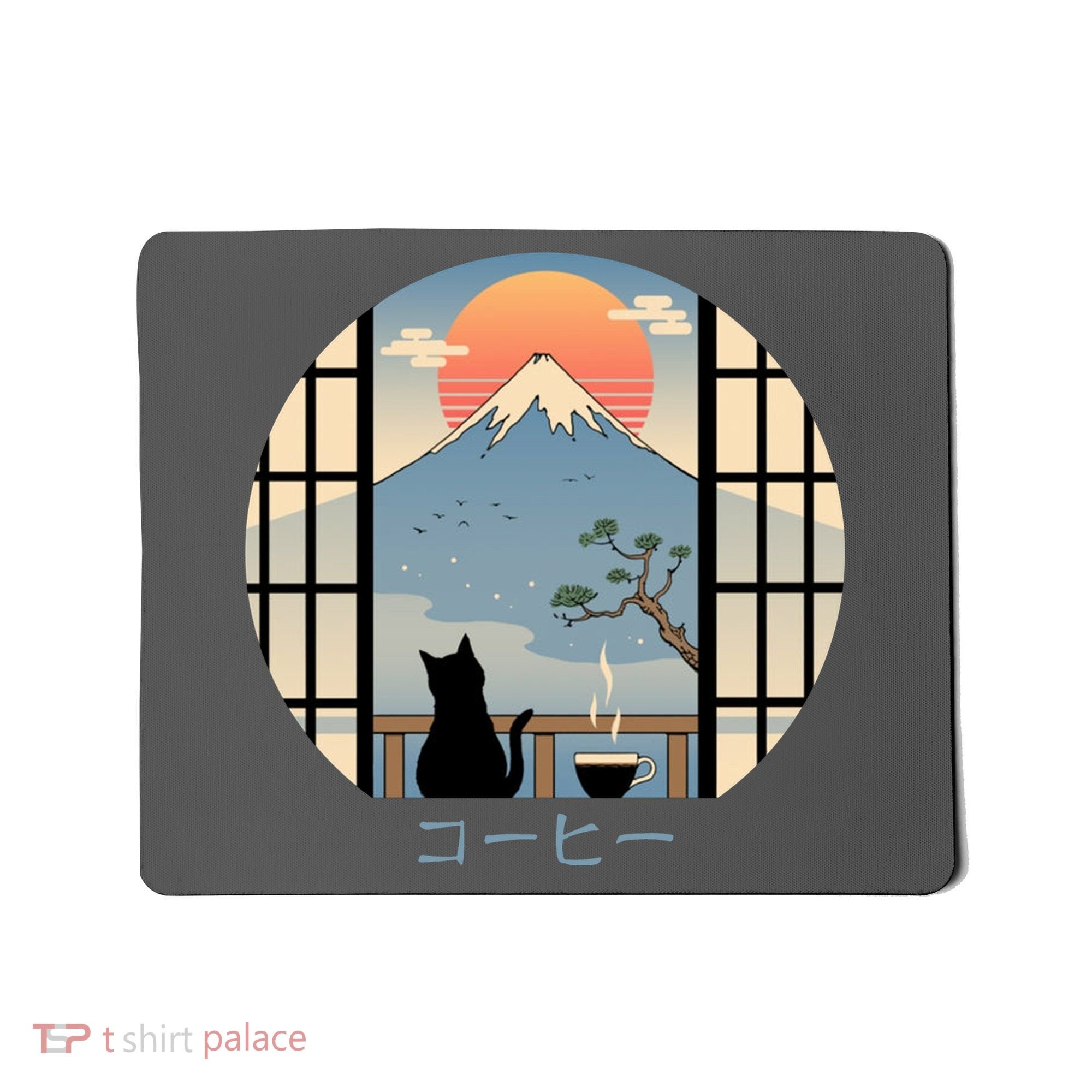 Japanese Cat Mountain Sunset Mousepad