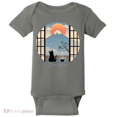 Japanese Cat Mountain Sunset Baby Bodysuit