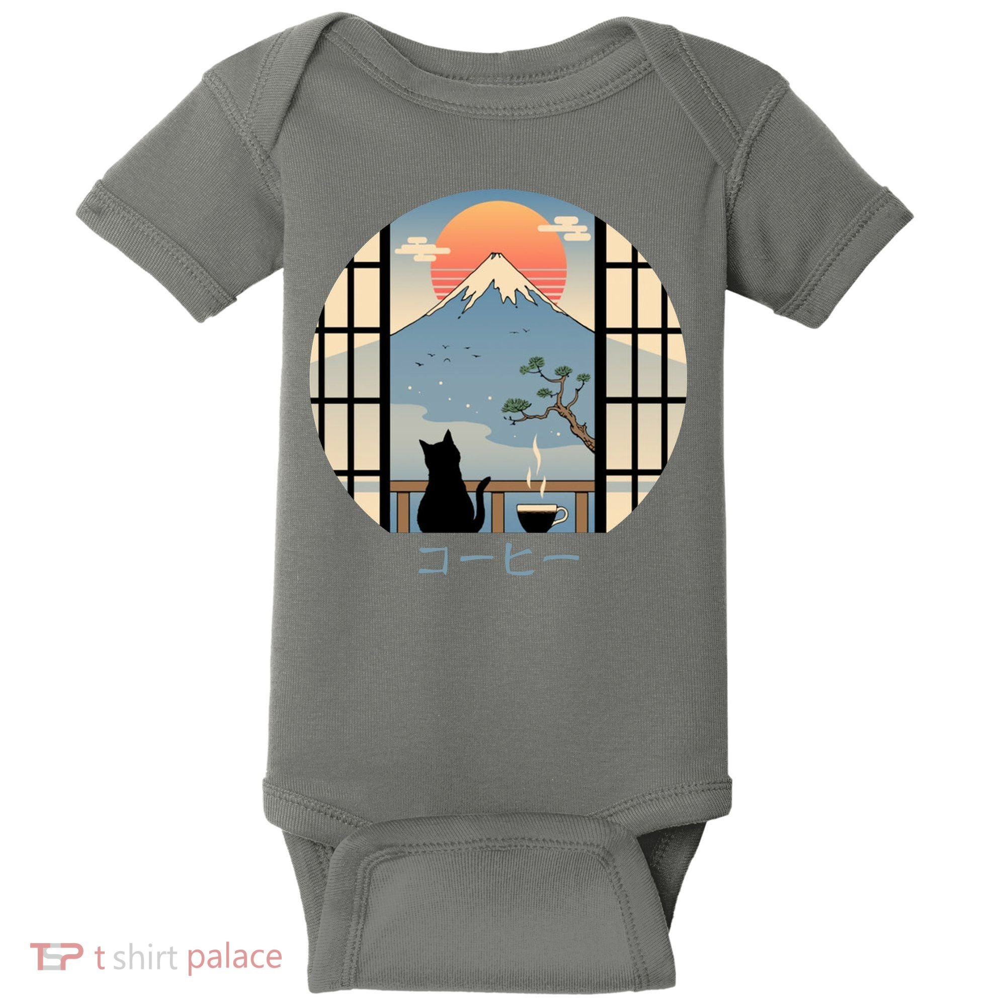 Japanese Cat Mountain Sunset Baby Bodysuit