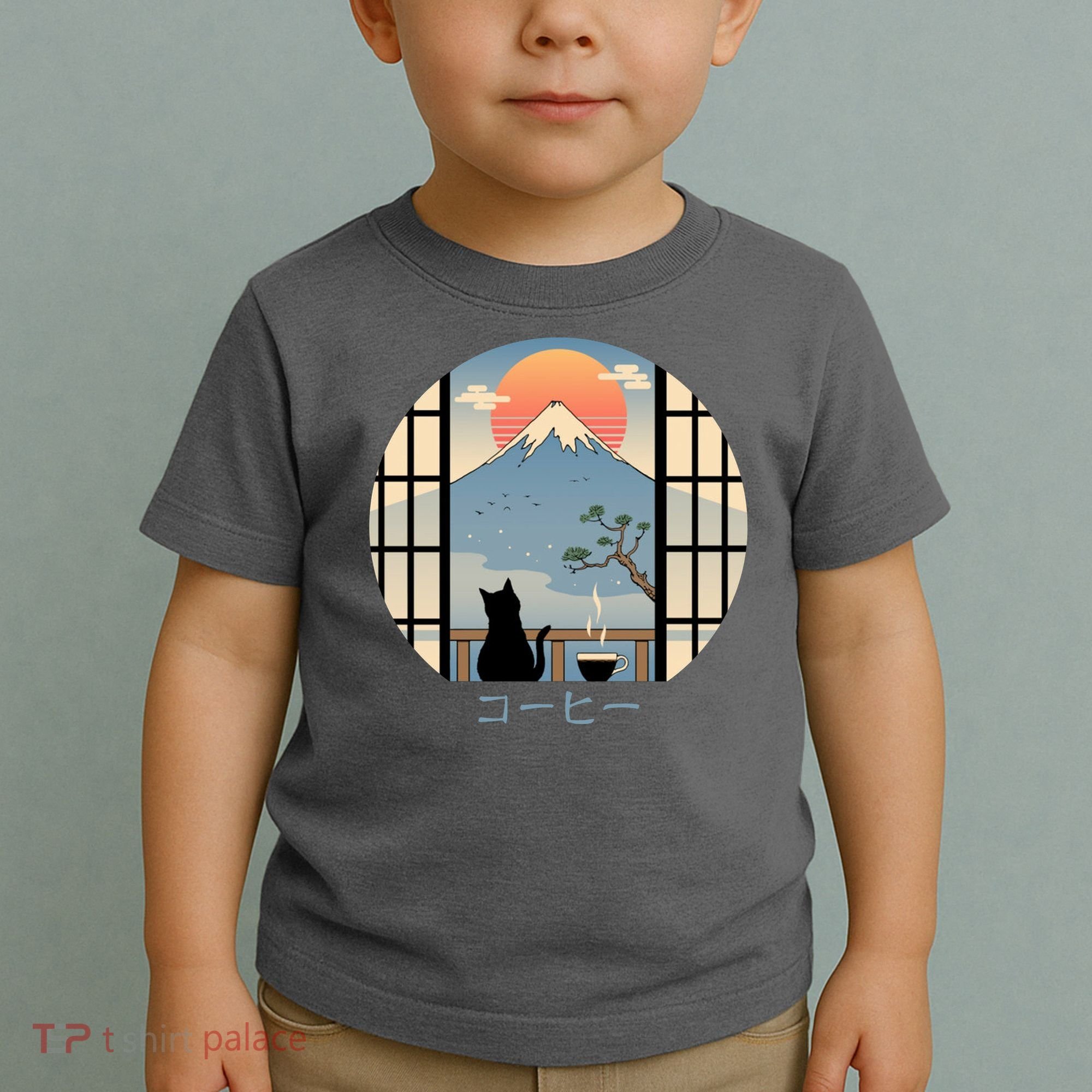 Japanese Cat Mountain Sunset Toddler T-Shirt