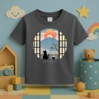 Japanese Cat Mountain Sunset Toddler T-Shirt thumb 3