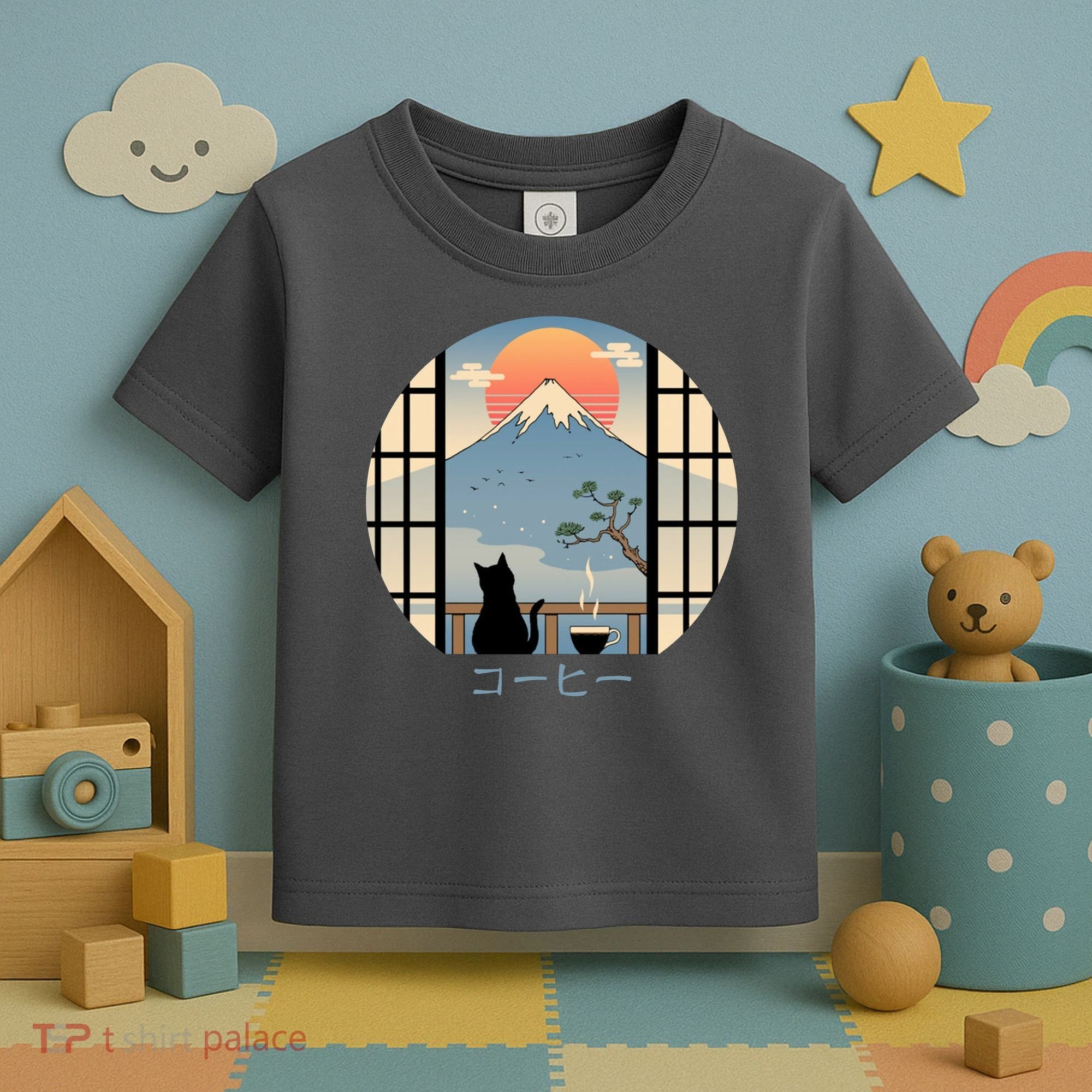 Japanese Cat Mountain Sunset Toddler T-Shirt