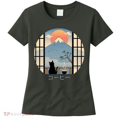 Japanese Cat Mountain Sunset Women's T-Shirt