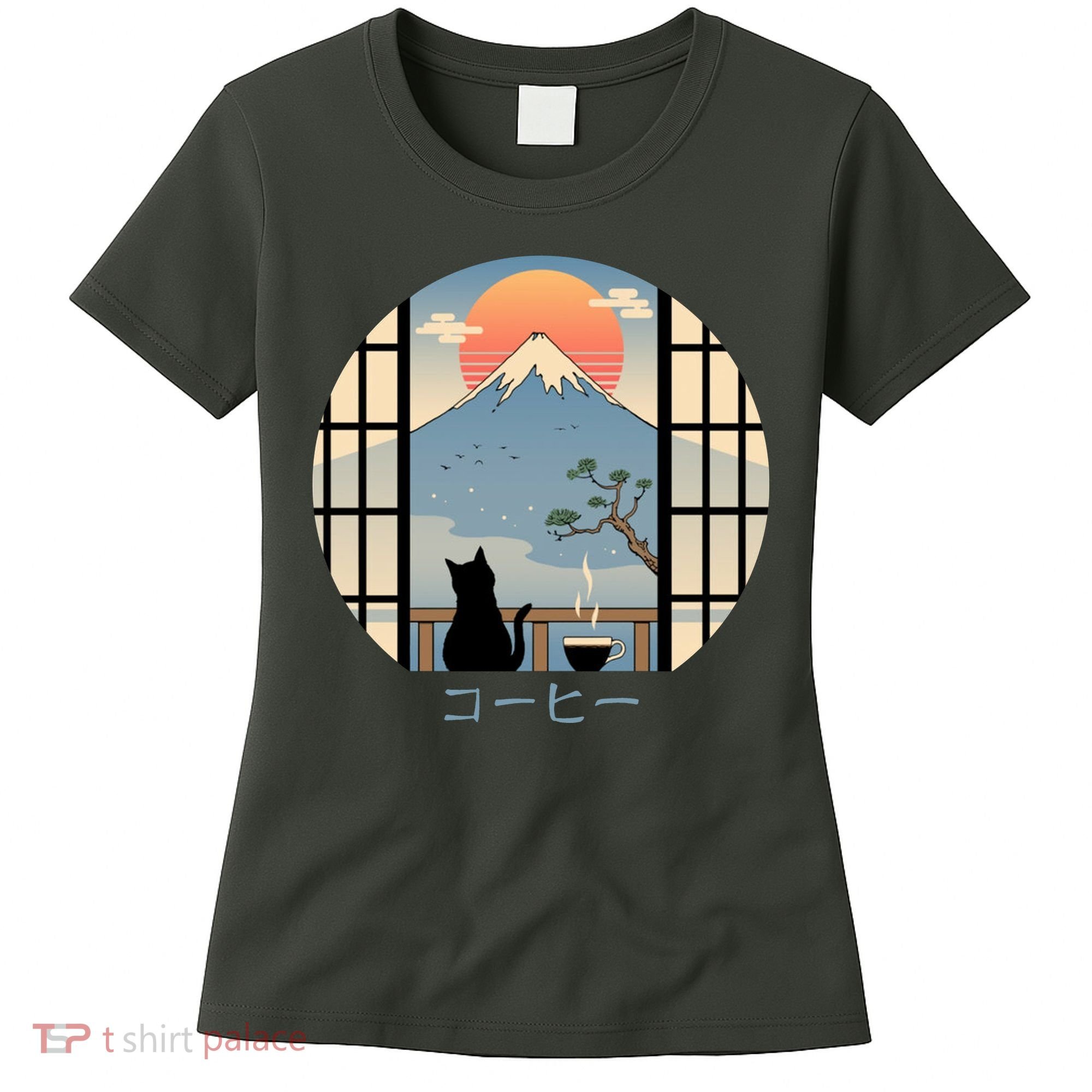 Japanese Cat Mountain Sunset Women's T-Shirt