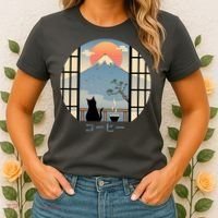 Japanese Cat Mountain Sunset Women's T-Shirt thumb 2