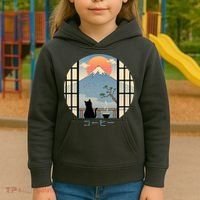 Japanese Cat Mountain Sunset Kids Hoodie thumb 3