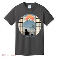 Japanese Cat Mountain Sunset Kids T-Shirt thumb 0
