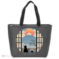 Japanese Cat Mountain Sunset Tote Bag thumb 0
