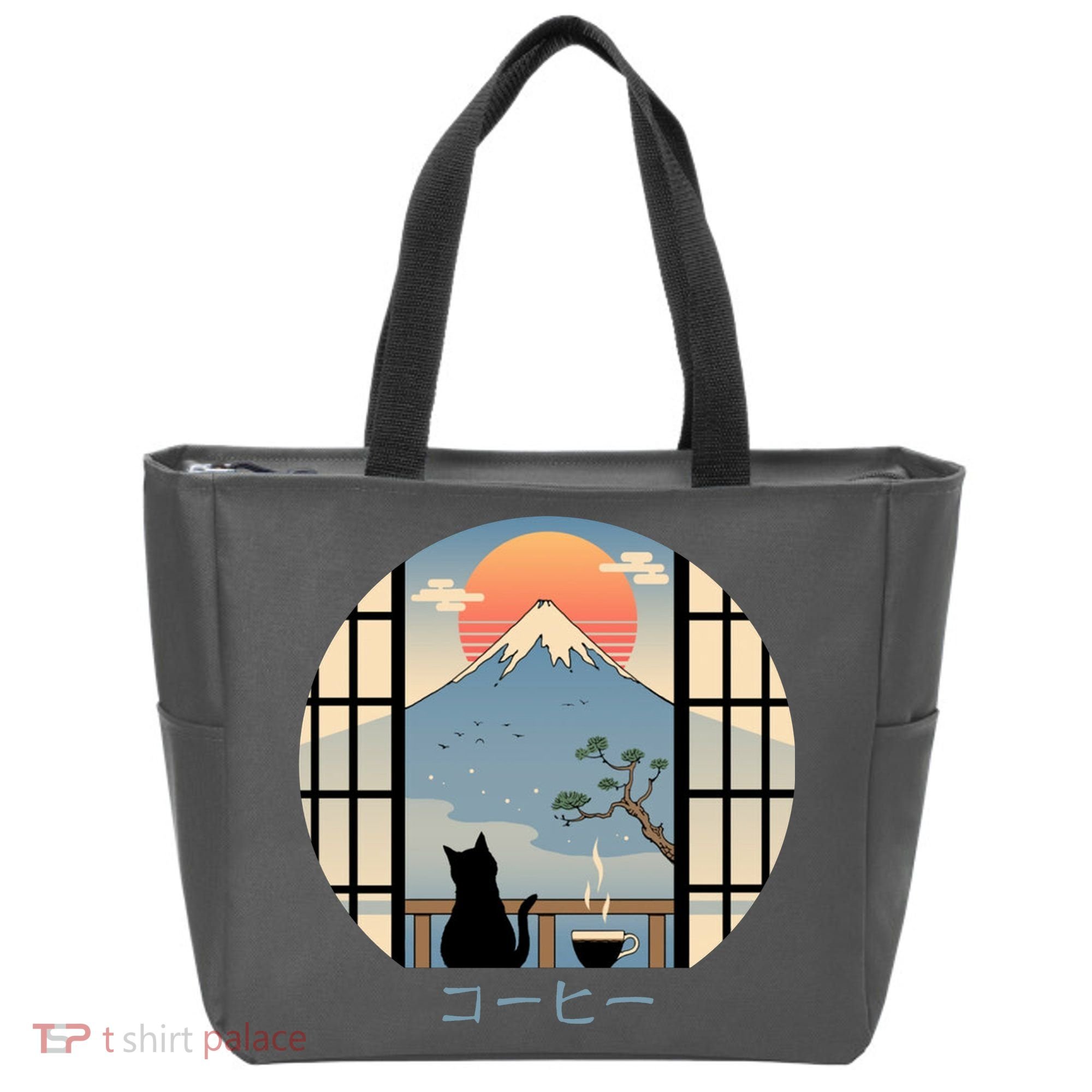 Japanese Cat Mountain Sunset Tote Bag
