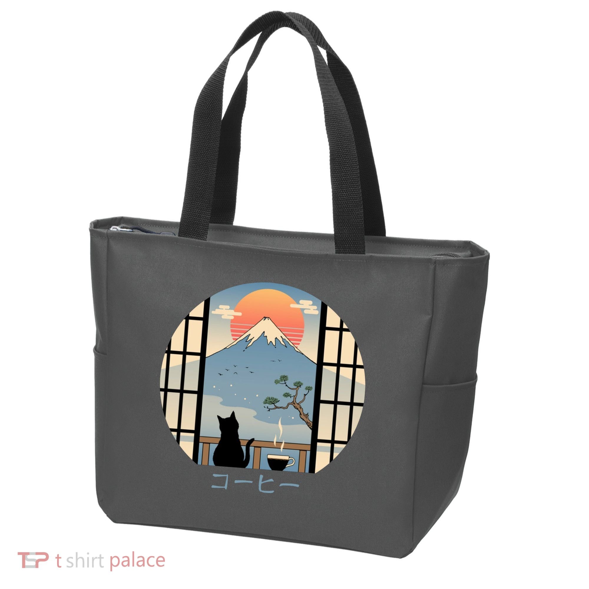 Japanese Cat Mountain Sunset Tote Bag