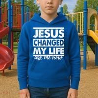 Jesus Changed My Life Ask Me How Kids Hoodie thumb 2