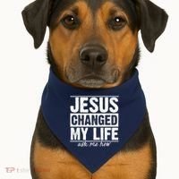 Jesus Changed My Life Ask Me How USA-Made Doggie Bandana thumb 1