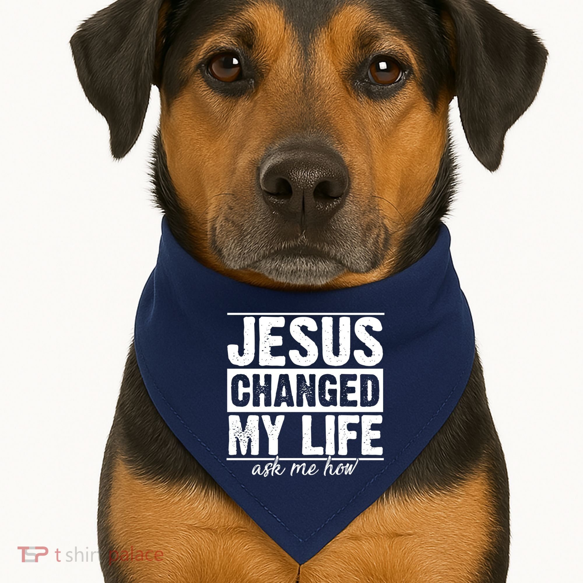 Jesus Changed My Life Ask Me How USA-Made Doggie Bandana