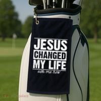 Jesus Changed My Life Ask Me How Golf Towel thumb 2