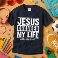 Jesus Changed My Life Ask Me How Kids T-Shirt thumb 3