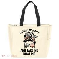 Just Call Me Pretty And Take Me Bowling Funny Mom Bowler Tote Bag thumb 0