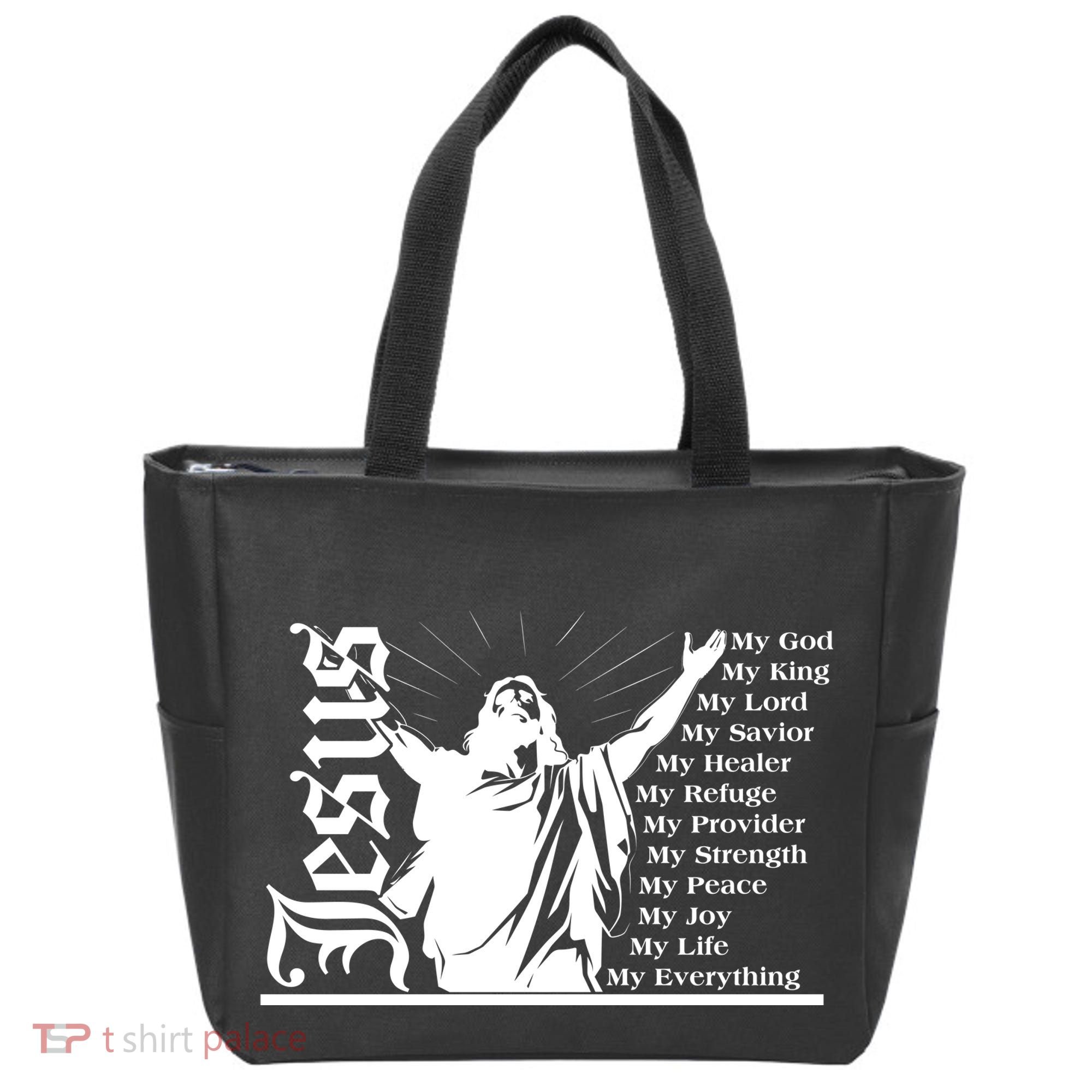 Jesus Christ My God King Lord Savior Strength Prayer Tote Bag
