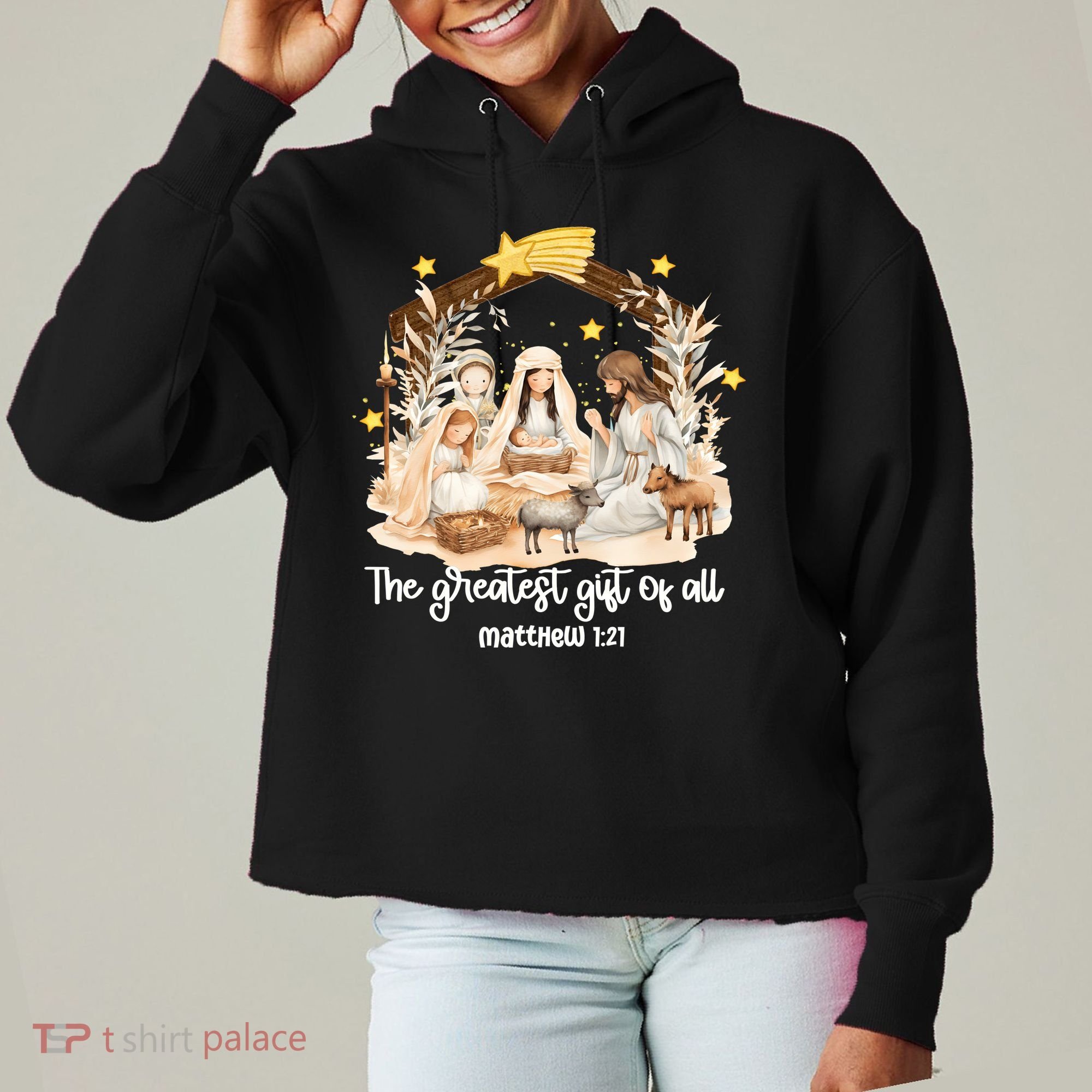 Jesus Christmas Nativity Scene Ladies Heavyweight Boxy Pullover Hoodie