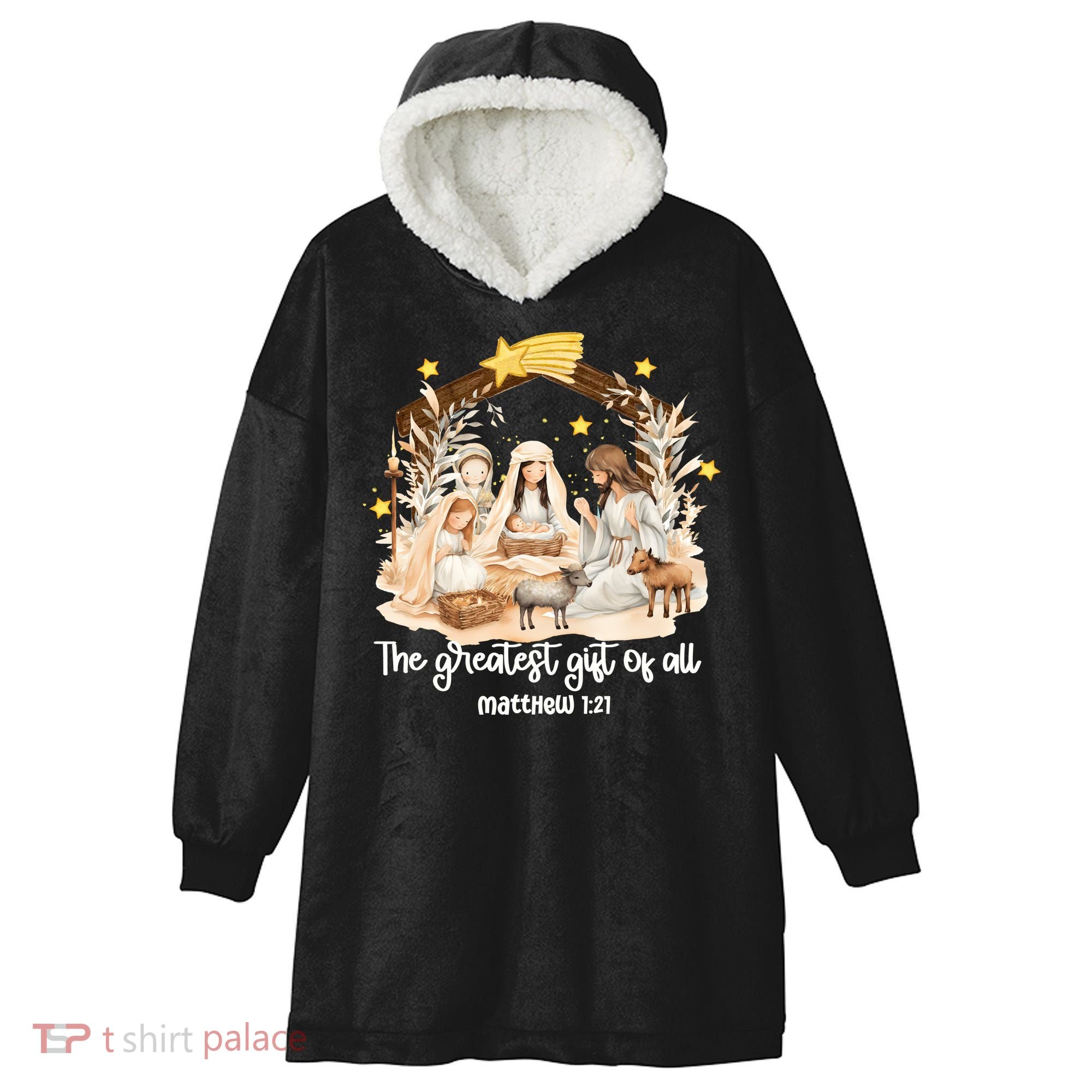 Jesus Christmas Nativity Scene Hooded Wearable Blanket