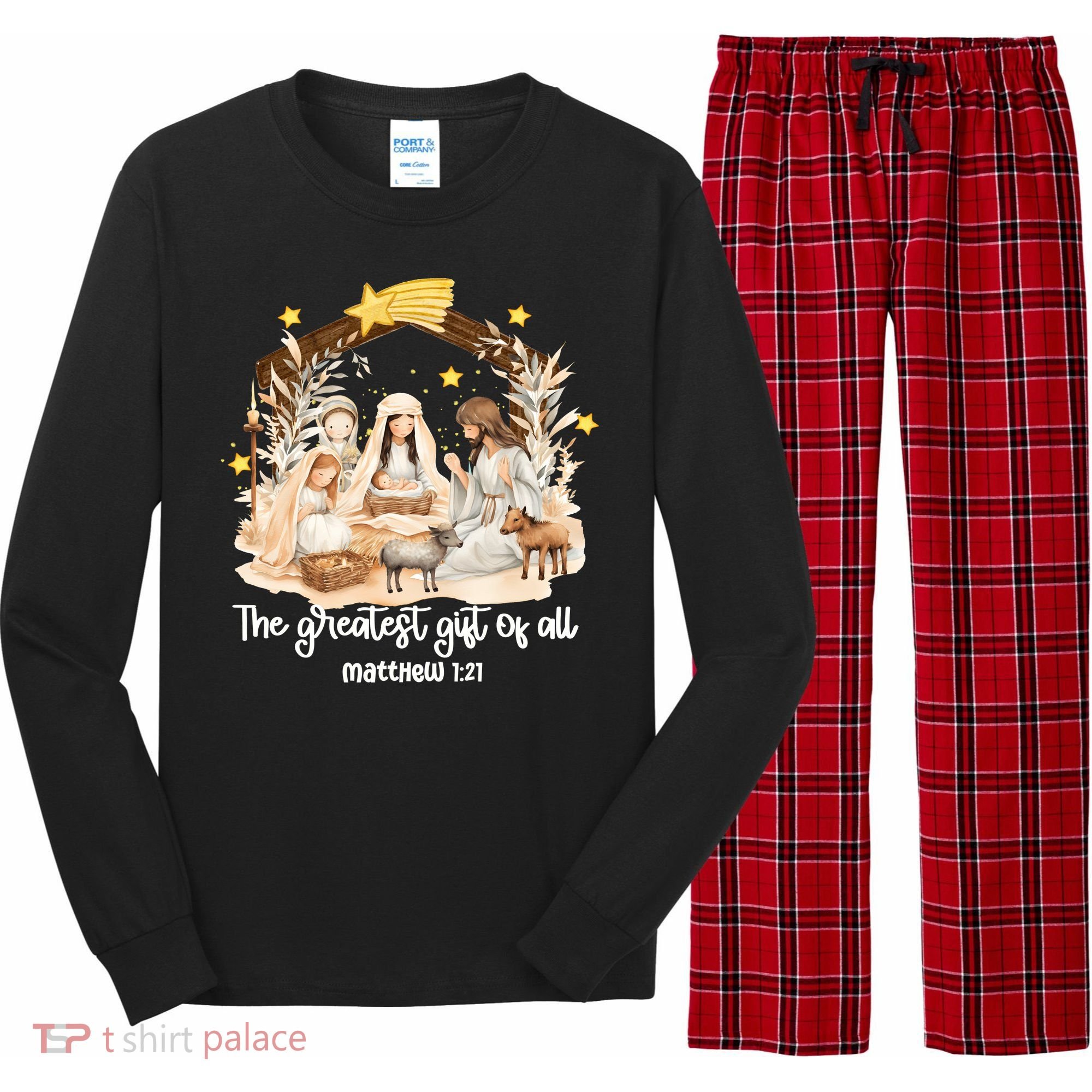 Jesus Christmas Nativity Scene Long Sleeve Pajama Set