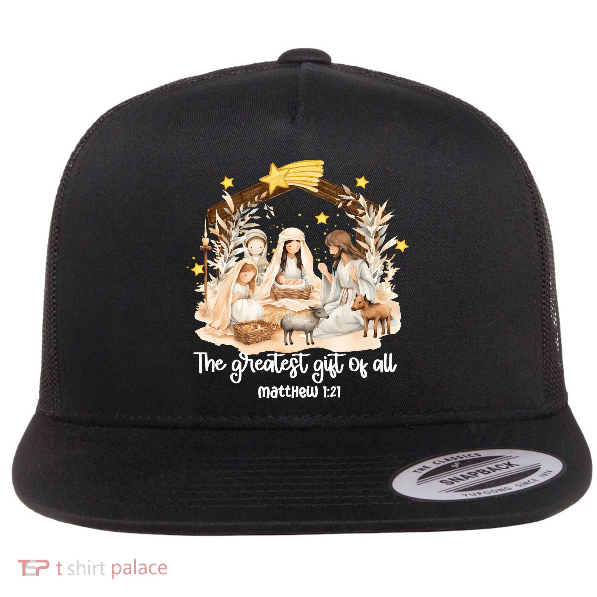 Jesus Christmas Nativity Scene Flat Bill Trucker Hat