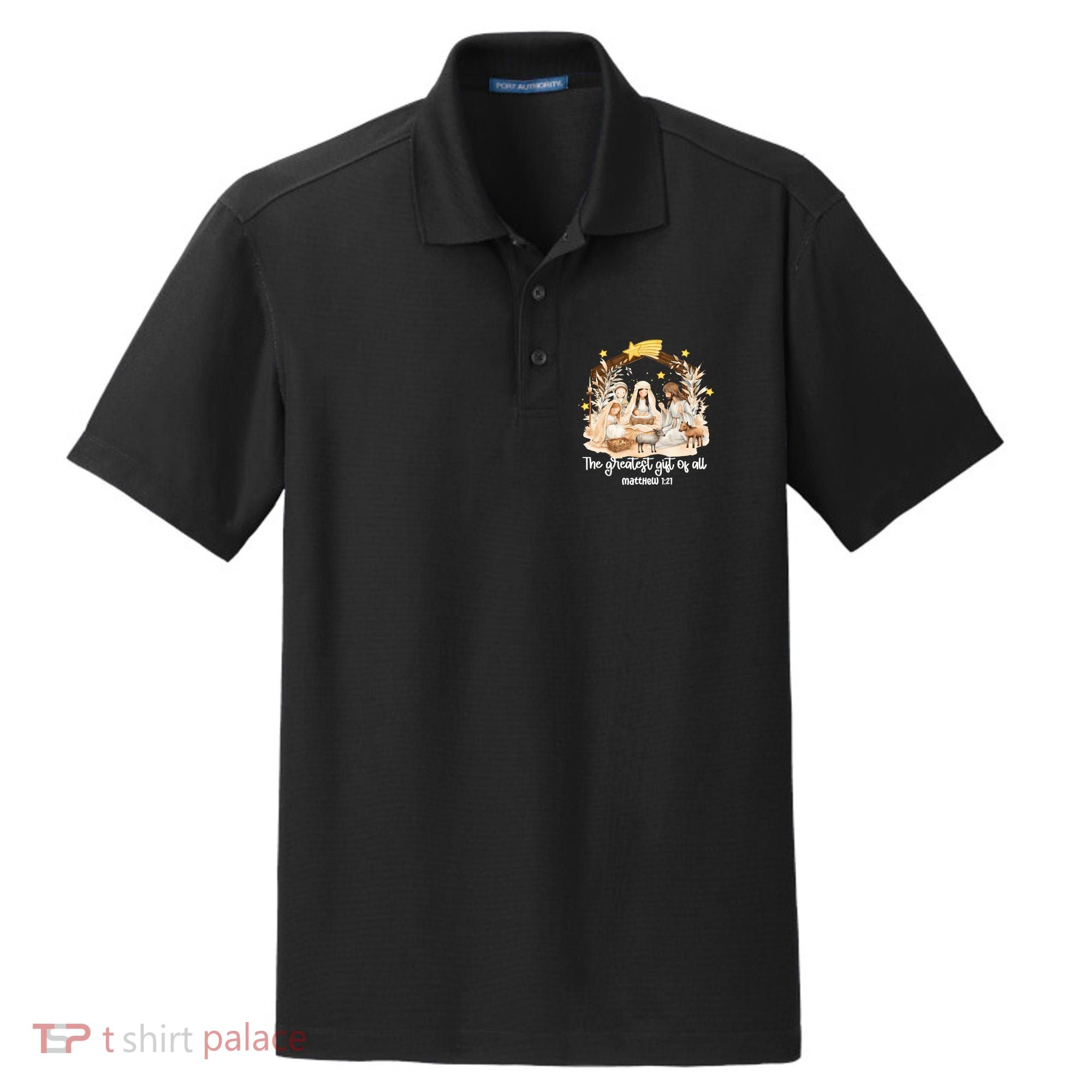 Jesus Christmas Nativity Scene Dry Zone Grid Polo