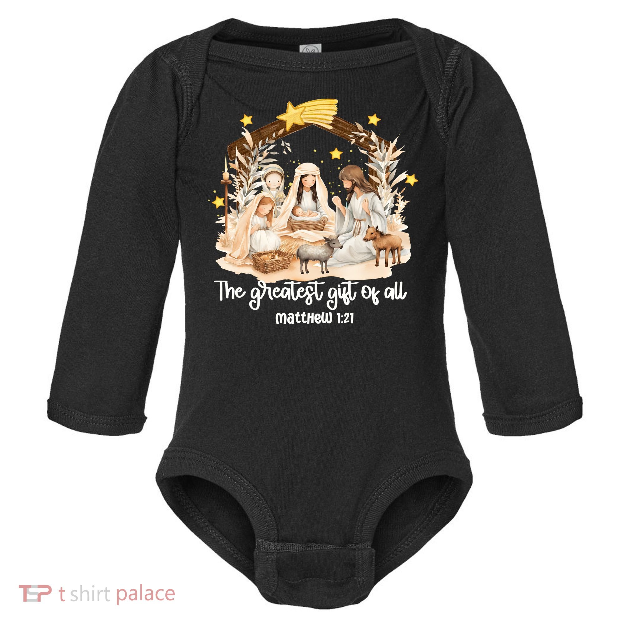 Jesus Christmas Nativity Scene Baby Long Sleeve Bodysuit
