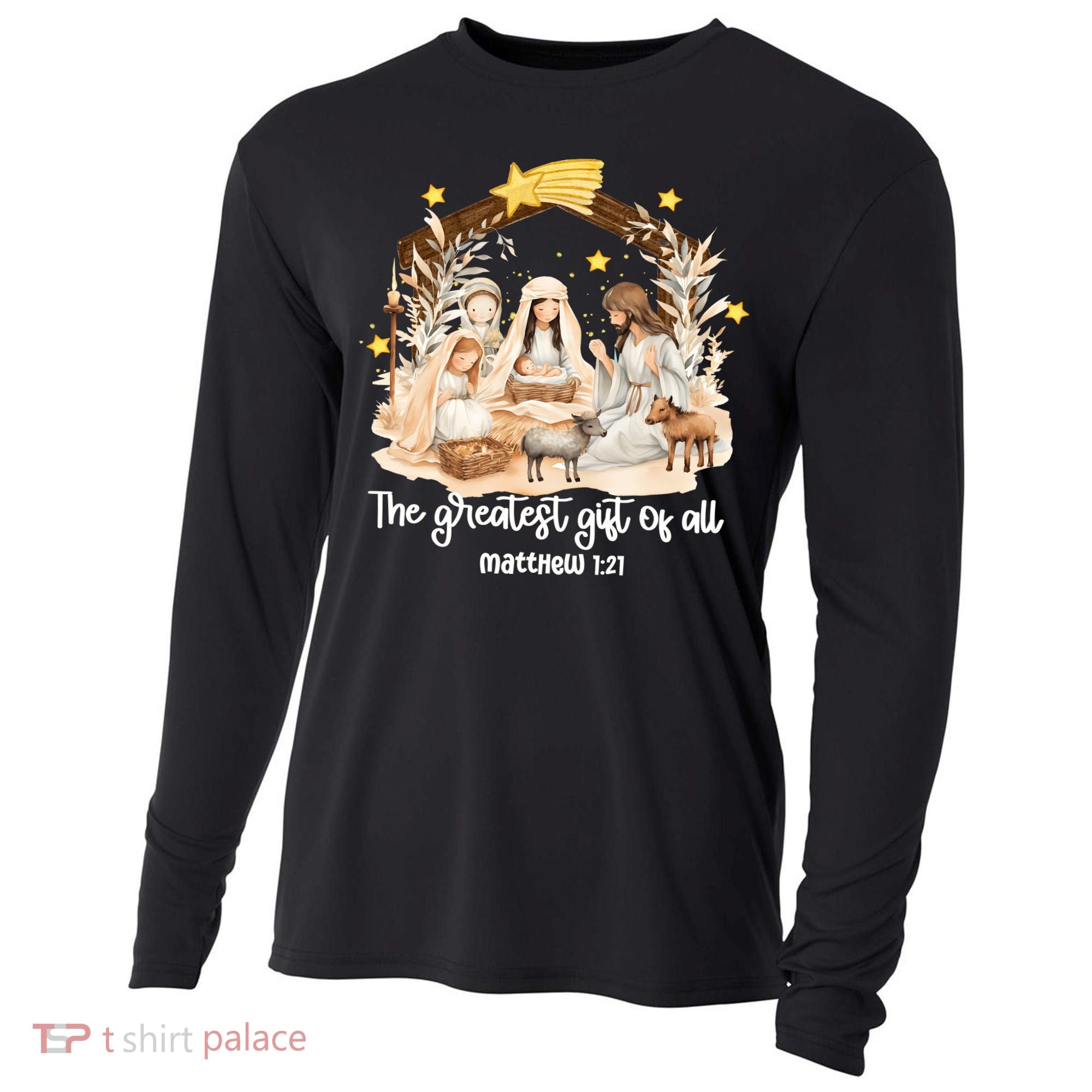 Jesus Christmas Nativity Scene Cooling Performance Long Sleeve Crew