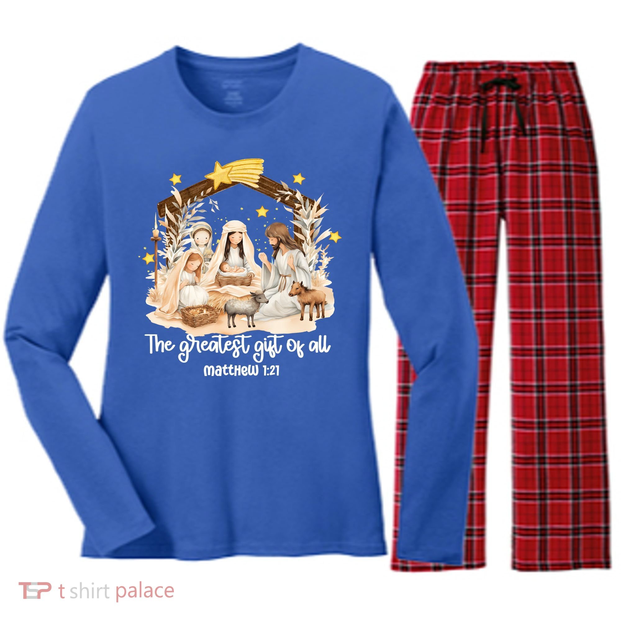 Jesus Christmas Nativity Scene Women's Long Sleeve Flannel Pajama Set 