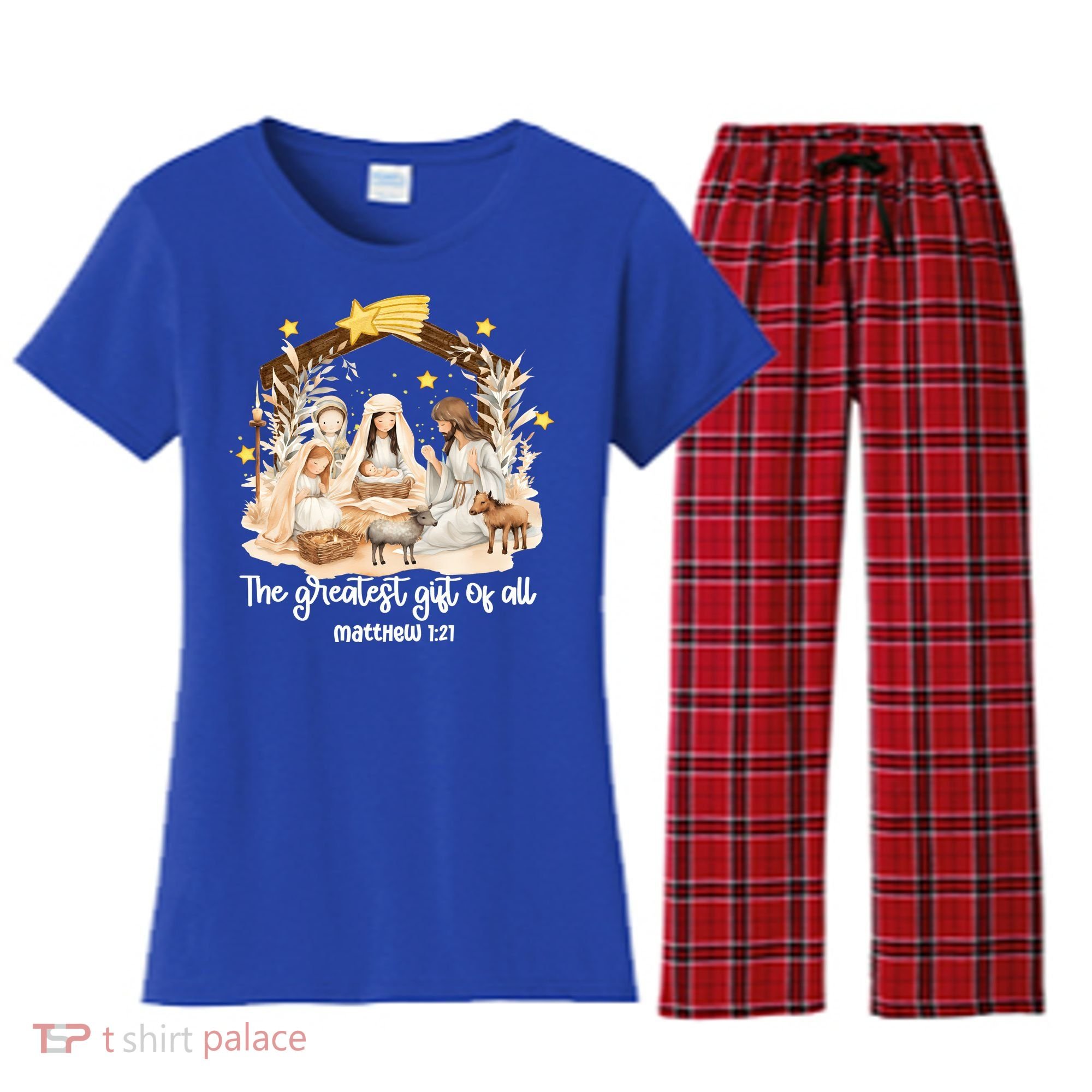 Jesus Christmas Nativity Scene Women's Flannel Pajama Set