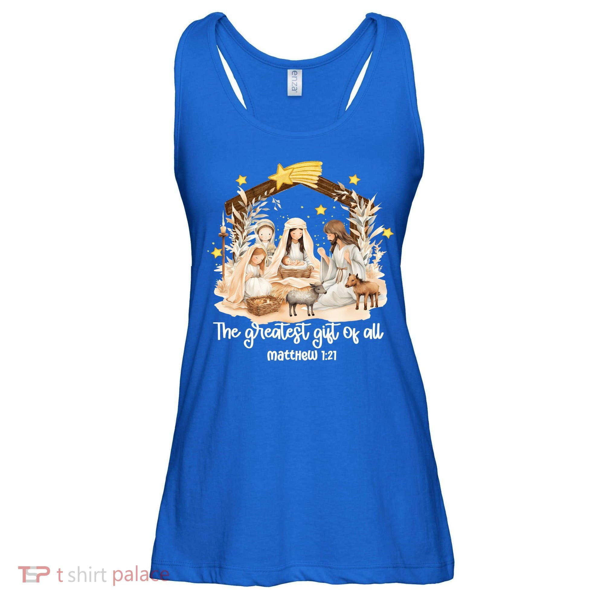 Jesus Christmas Nativity Scene Ladies Essential Flowy Tank