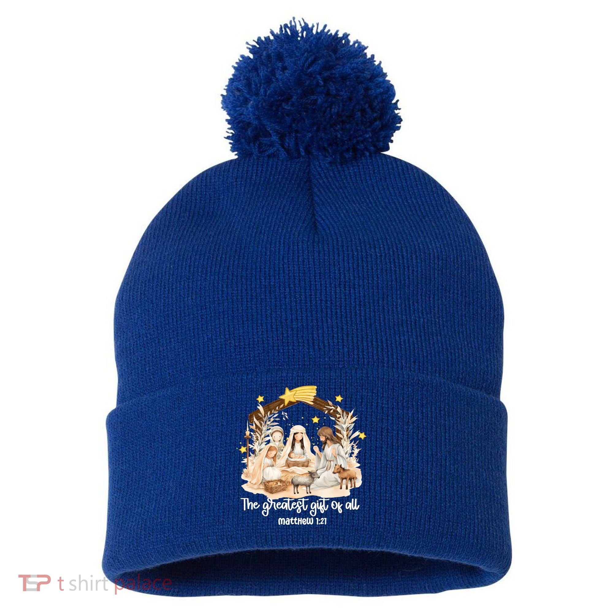 Jesus Christmas Nativity Scene Pom Pom 12in Knit Beanie