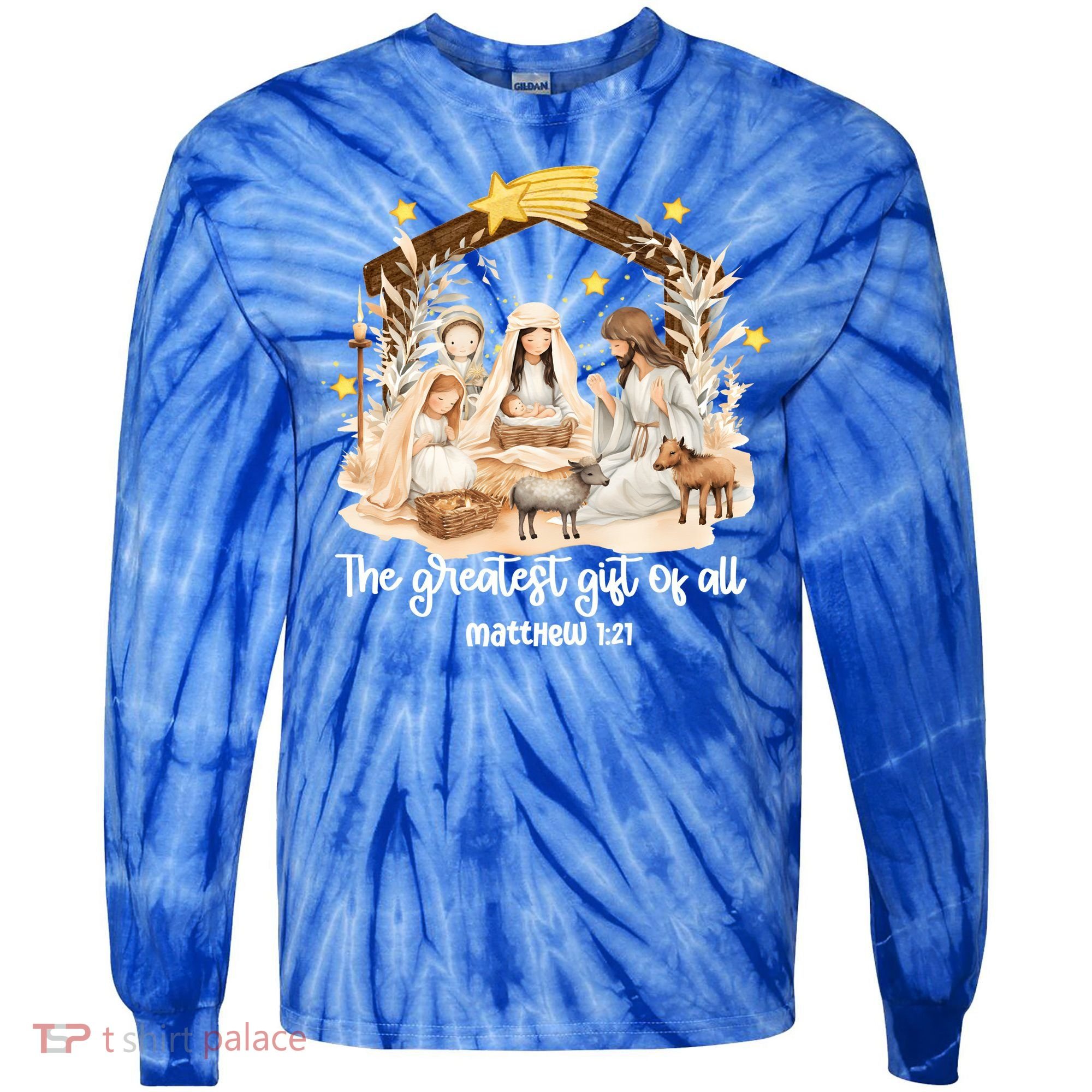 Jesus Christmas Nativity Scene Tie-Dye Long Sleeve Shirt