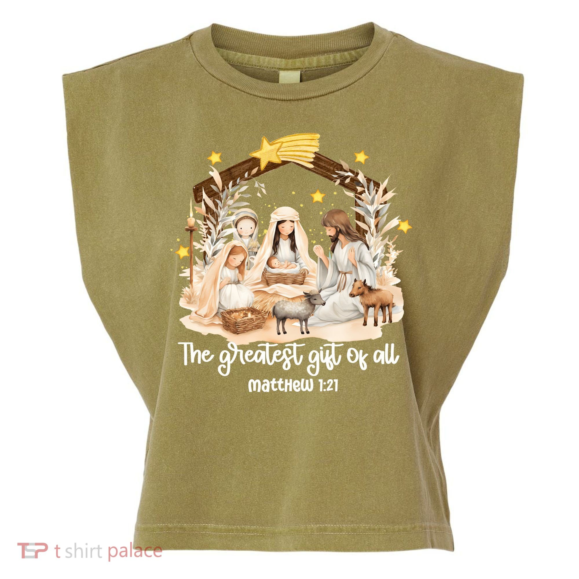 Jesus Christmas Nativity Scene Garment-Dyed Women's Muscle Tee