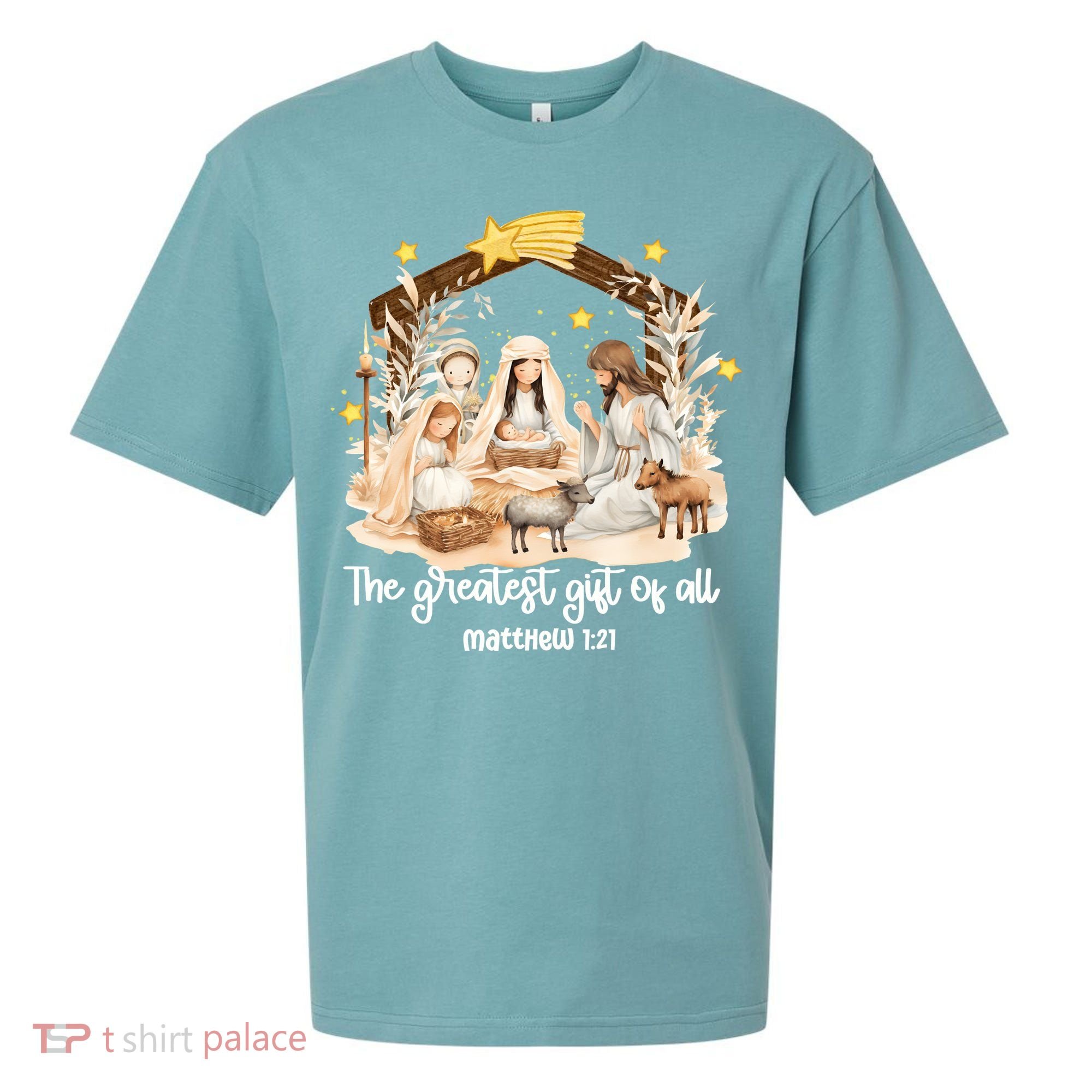 Jesus Christmas Nativity Scene Sueded Cloud Jersey T-Shirt