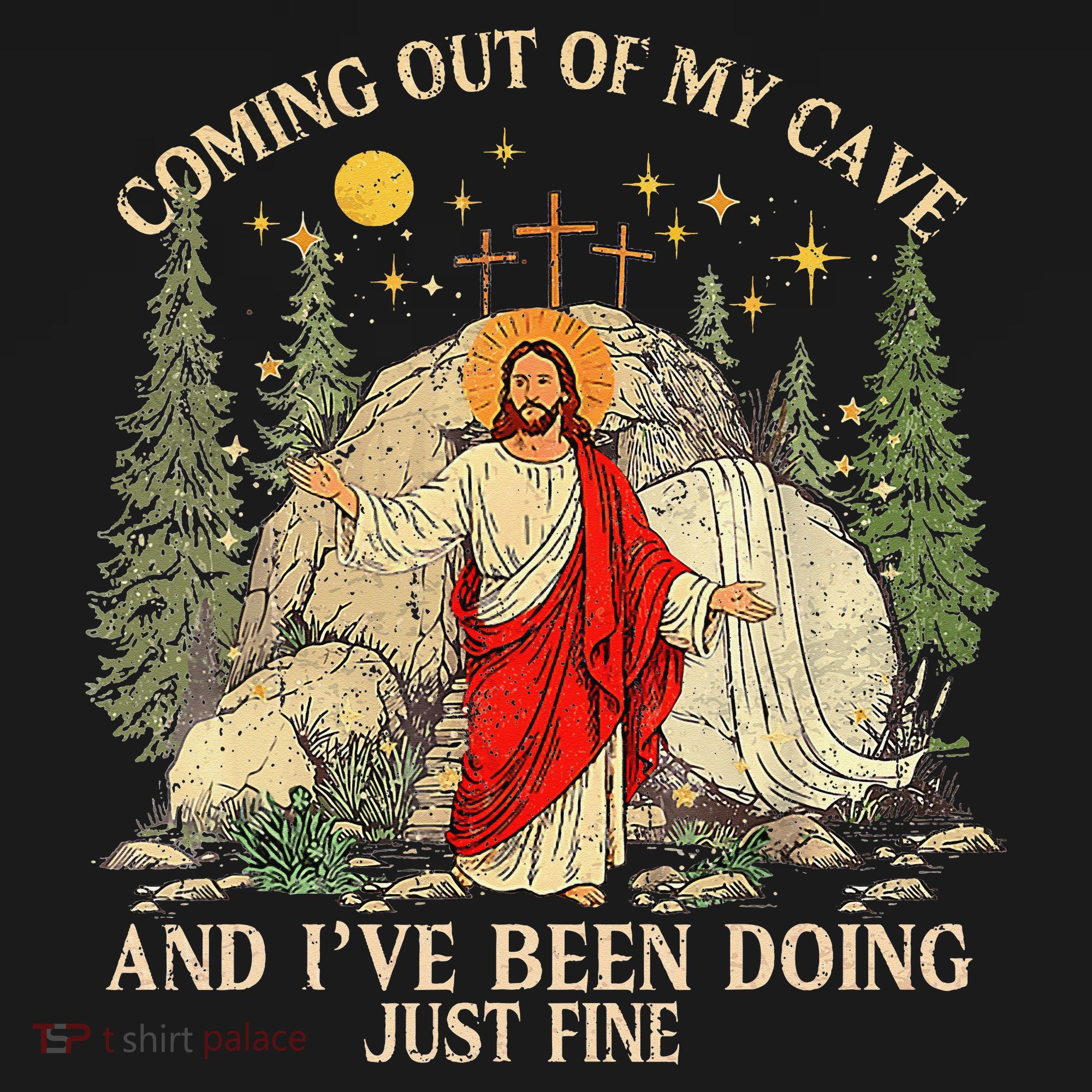 Jesus Coming Out Of My Cave And Ive Been Doing Just Fine Baby Bodysuit