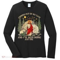 Jesus Coming Out Of My Cave And Ive Been Doing Just Fine Women's Long Sleeve Shirt thumb 0