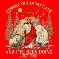 Jesus Coming Out Of My Cave And Ive Been Doing Just Fine Santa Hat thumb 1