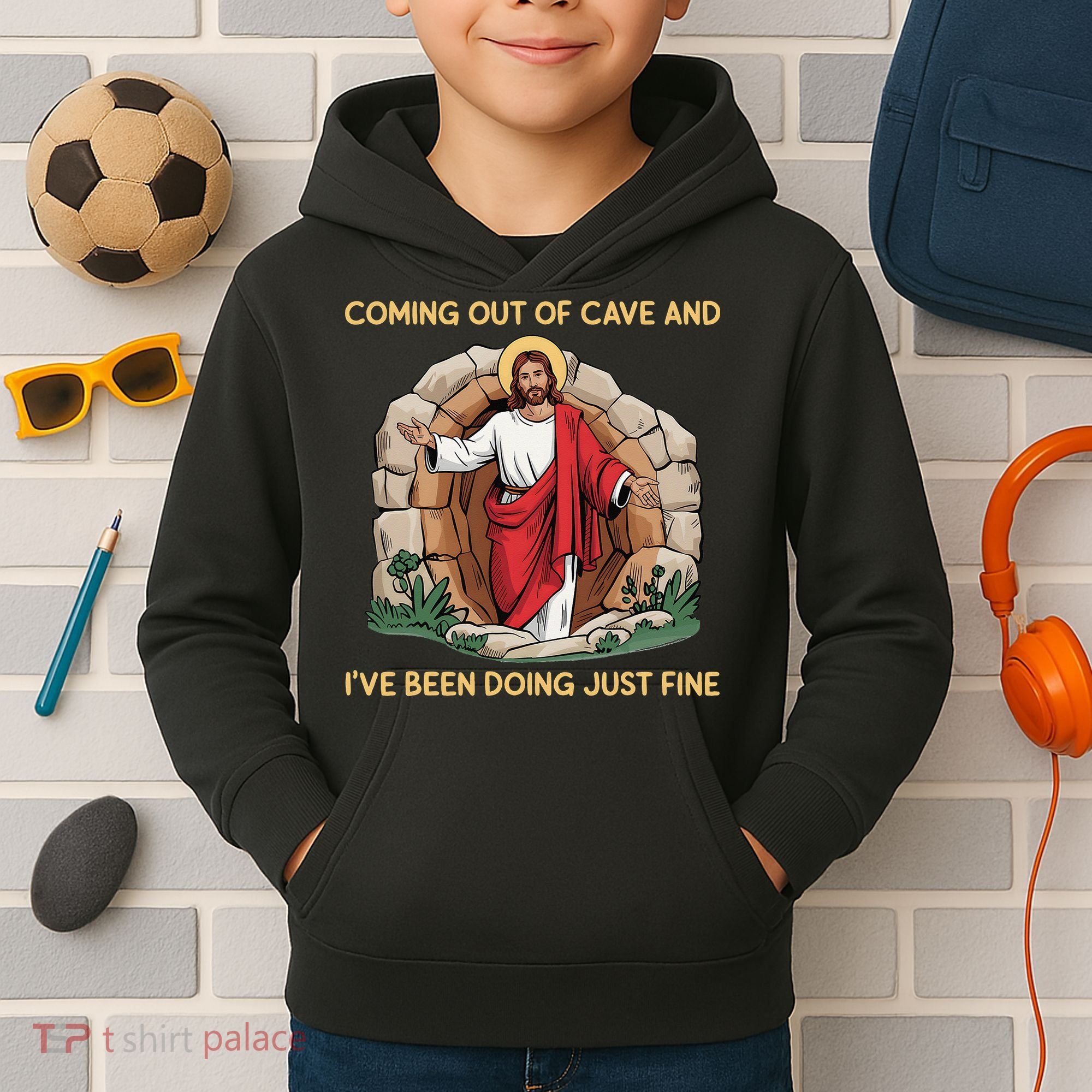 Jesus Coming Out Of My Cave And Ive Been Doing Just Fine Kids Hoodie
