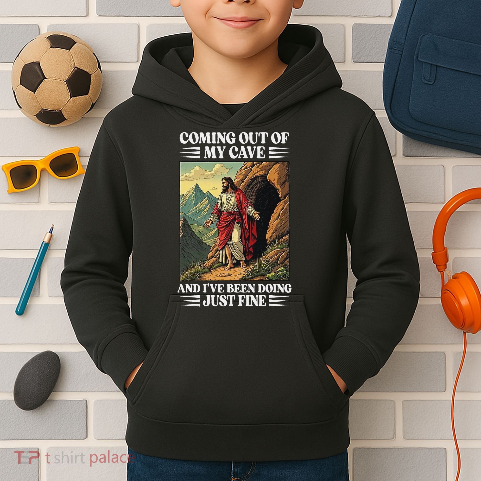 Jesus Coming Out Of My Cave And Ive Been Doing Just Fine Kids Hoodie