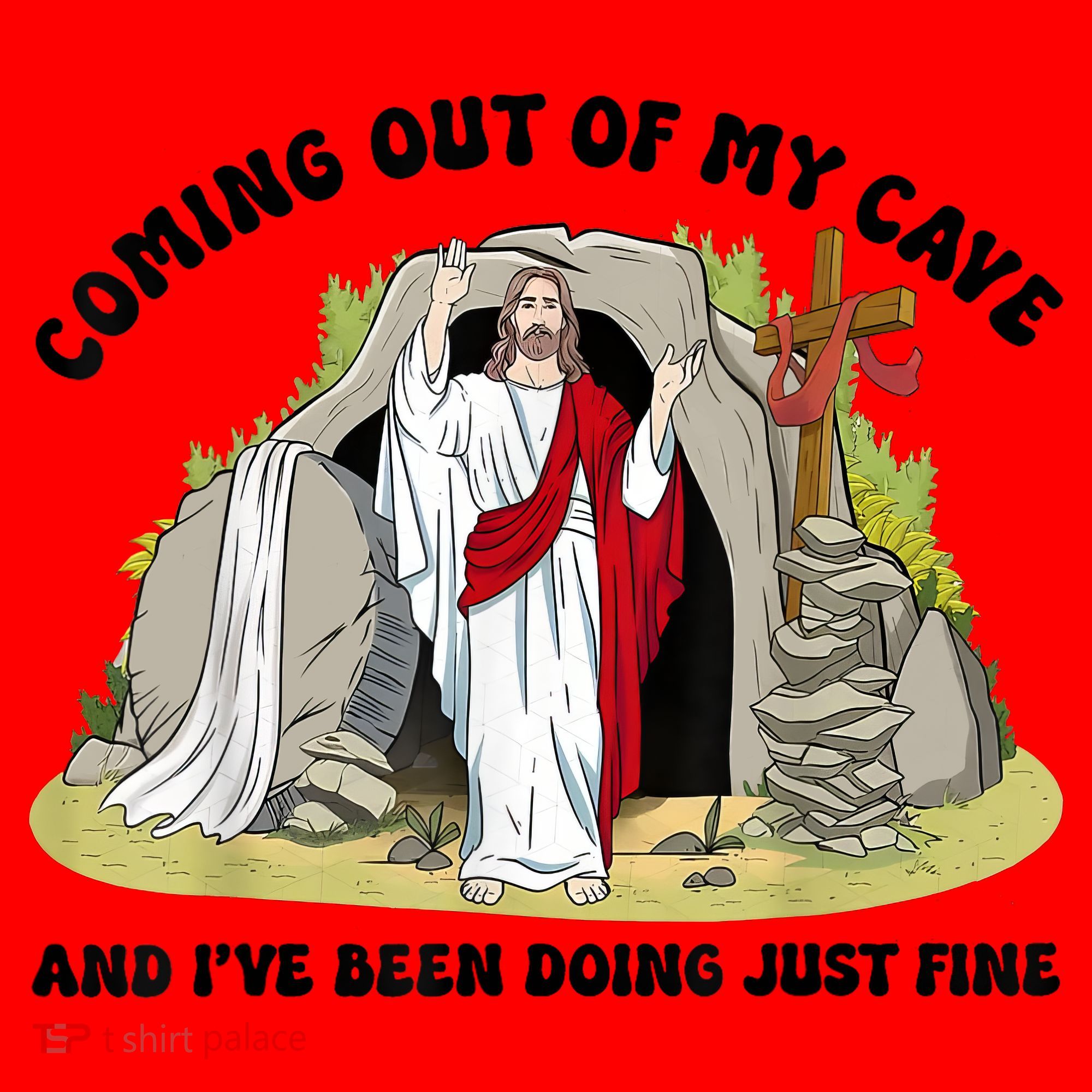 Jesus Coming Out Of My Cave And I’ve Been Doing Just Fine  Santa Hat