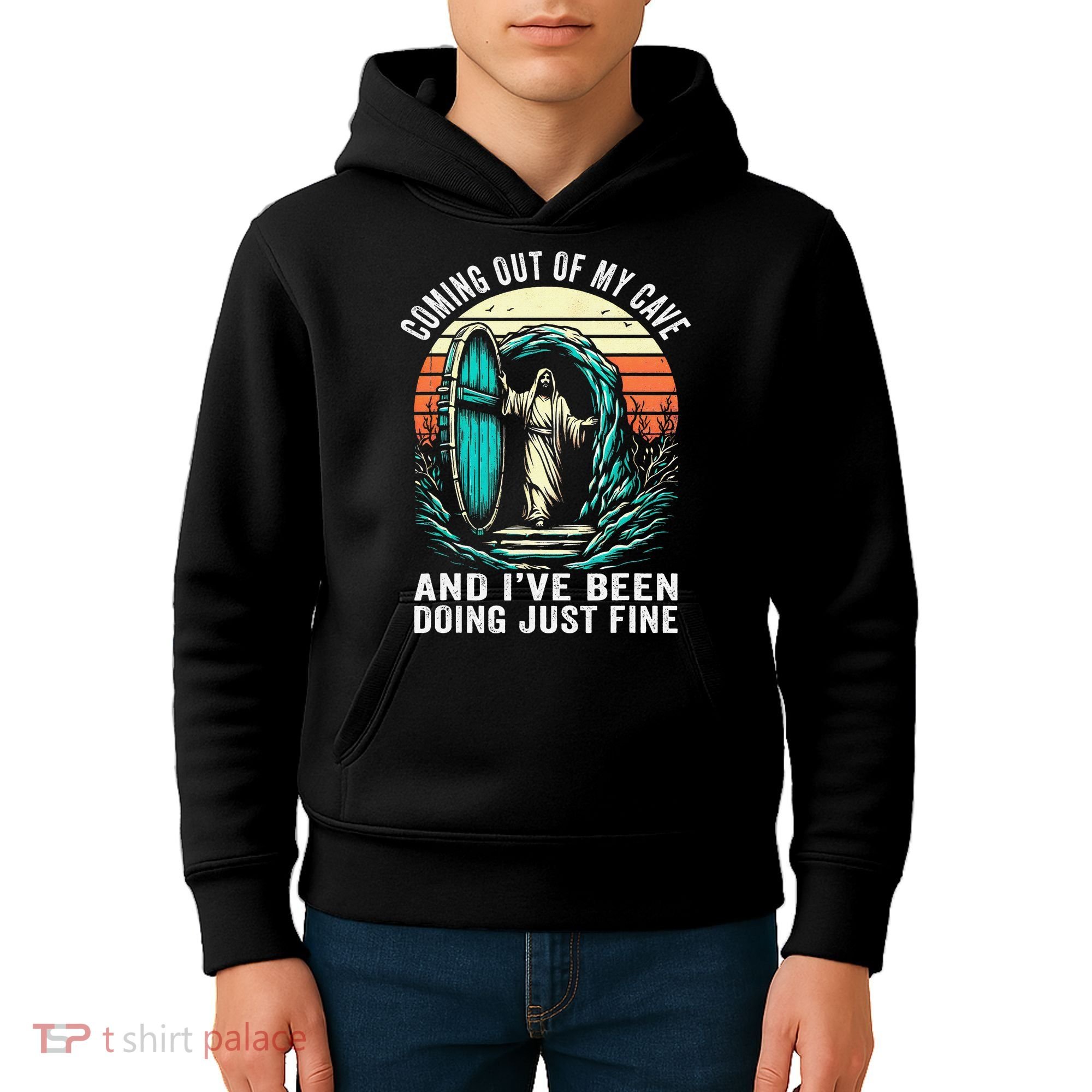 Jesus Coming Out Of My Cave And Ive Been Doing Just Fine Kids Hoodie